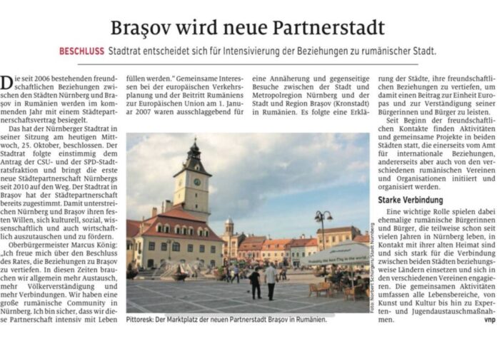 Brașovul, înfrățit cu Nürnberg