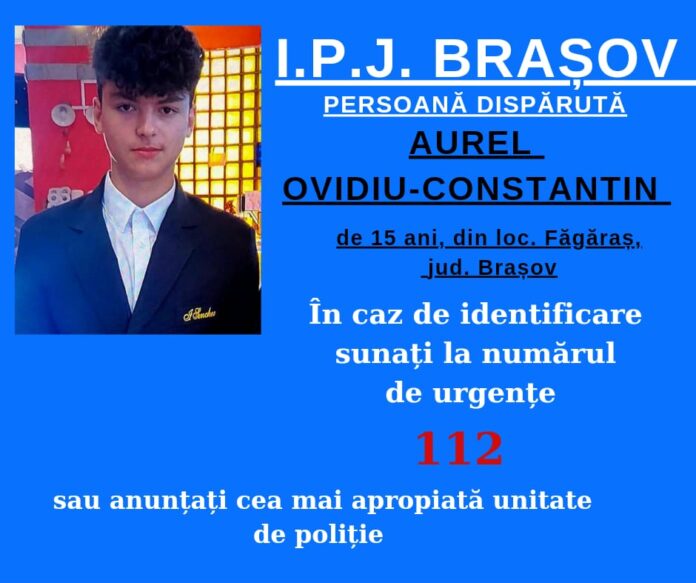 Un băiat de 15 ani, care locuiește în Făgăraș, dat dispărut. Dacă îl vedeți sunați la 112
