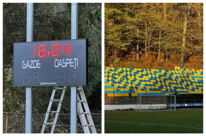 Cosmetizare la stadionul Bucegi din Râșnov. Tabelă electronică și scaune noi. Cetate Râșnov, duel cu SR Brașov