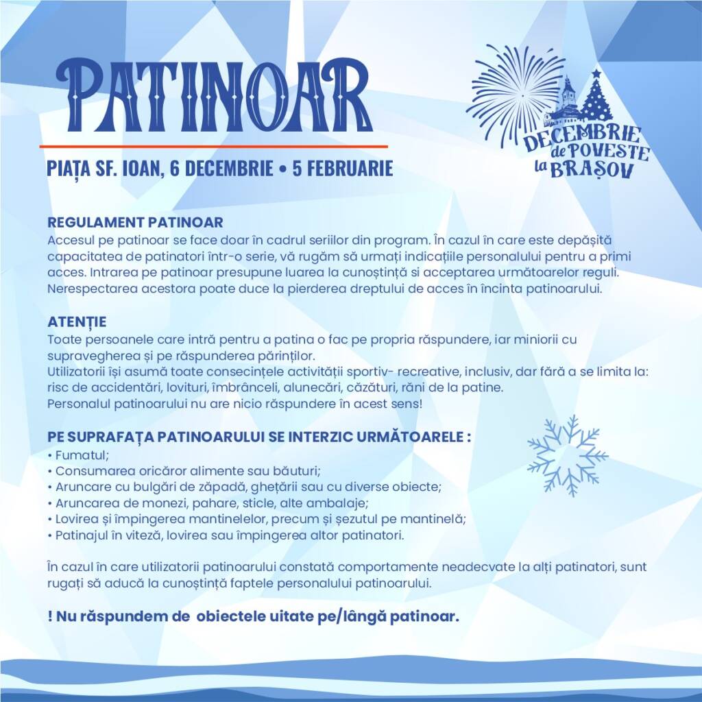 Brașov: Se deschide patinoarul din Piața Sfântul Ioan