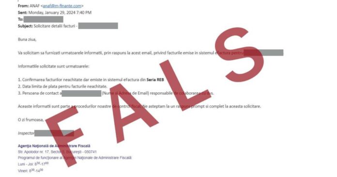 Atenție! Circulă online mesaje false în numele ANAF referitoare la RO e-Factura