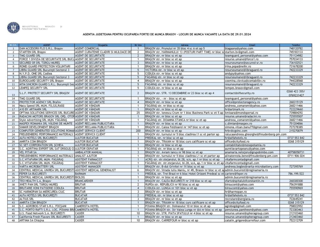 Peste 950 de locuri de munca vacante 