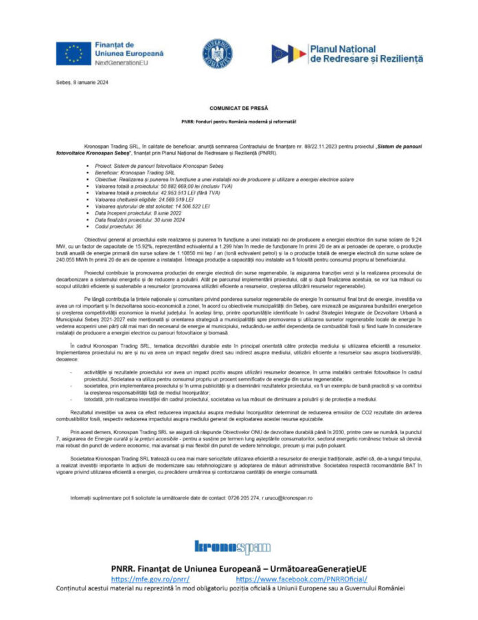 COMUNICAT DE PRESĂ PNRR: Fonduri pentru România modernă și reformată!
