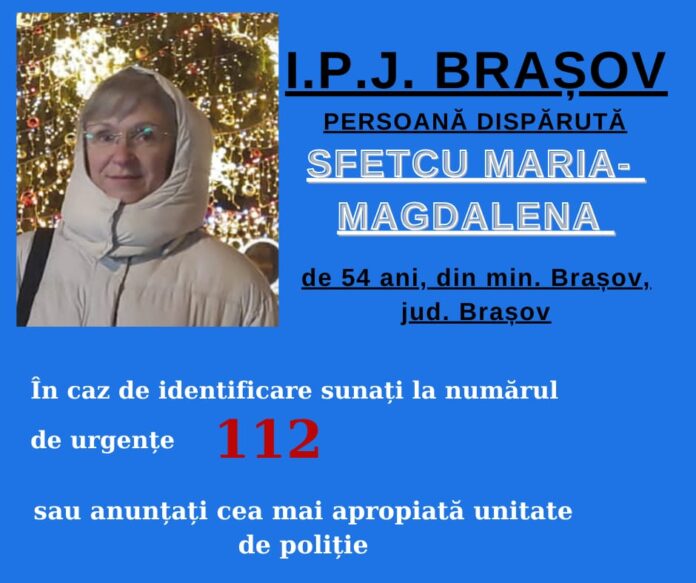 O femeie de 54 de ani din Brașov, dată dispărută. Dacă o vedeți, sunați la 112
