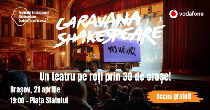 Caravana Shakespeare prezintă la Brașov, în Piața Sfatului, „Operele complete ale lui Shakespeare” în 45 de minute