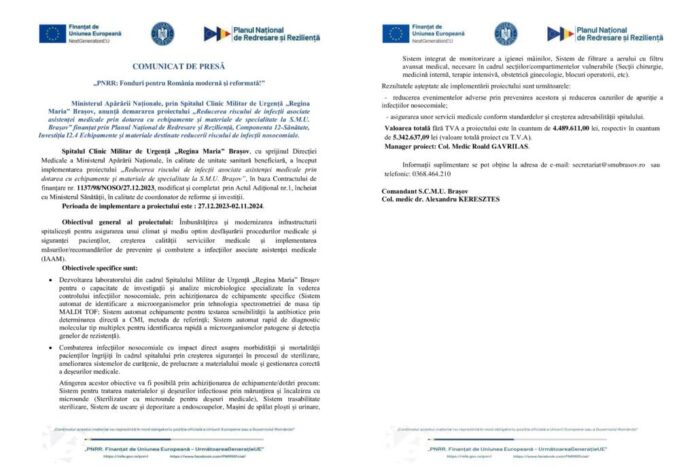 COMUNICAT DE PRESĂ: „PNRR: Fonduri pentru România modernă şi reformată!”