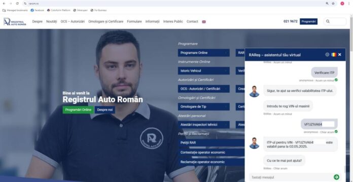 Chatbotul RAReș este disponibil pe site-ul Registrului Auto Român pentru informații