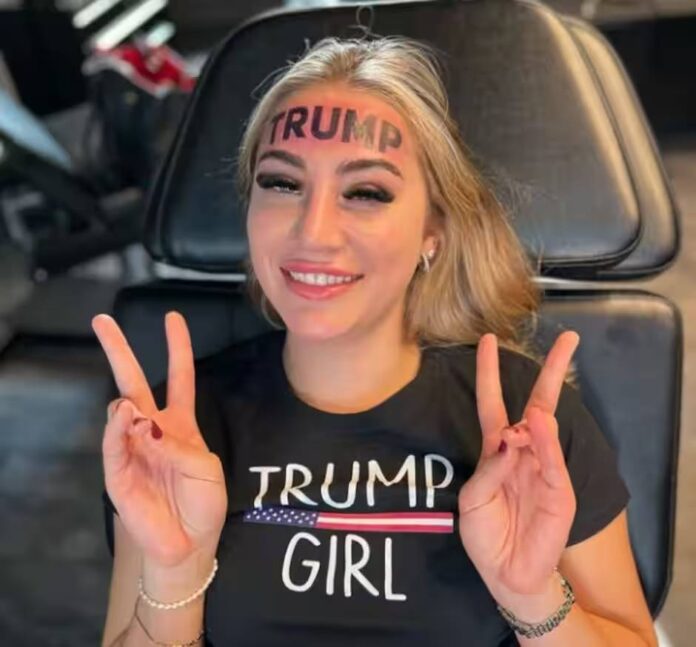 O influenceriță britanică de pe OnlyFans și-a tatuat „Trump” direct pe frunte