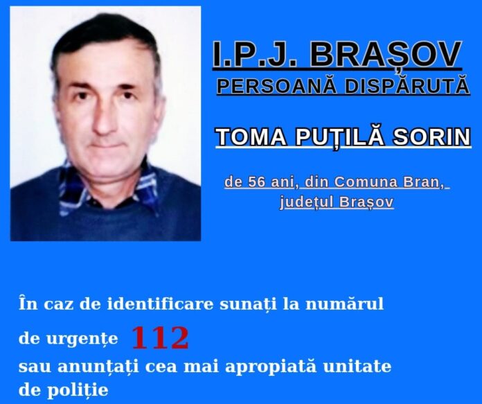 Un bărbat din Bran, în vârstă de 56 de ani, dat dispărut. Dacă îl vedeți, sunați la 112