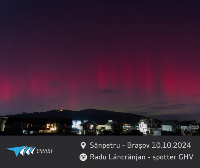 Aurora boreală, și la Brașov, deasupra dealului Lempeș