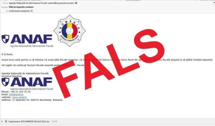 ANAF avertizează despre o nouă campanie de e-mailuri false, transmise în numele instituţiei