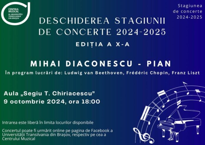 Beethoven, Chopin, Liszt, în deschiderea stagiunii Centrului Muzical al Universității Transilvania din Brașov