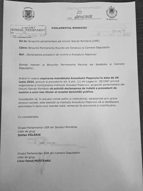 USR cere demararea de urgență a procedurilor de numire a unui nou Avocat al Poporului: am devenit țara mandatelor expirate ocupate abuziv!