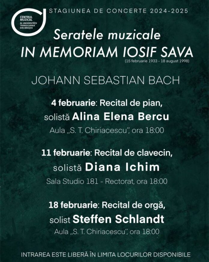 Centrul Muzical al Universității Transilvania din Brașov prezintă Seratele Muzicale In Memoriam Iosif Sava