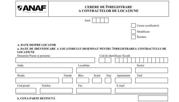 A fost publicat modelul cererii pe care cei care obțin venituri din chirii trebuie să o depună la ANAF