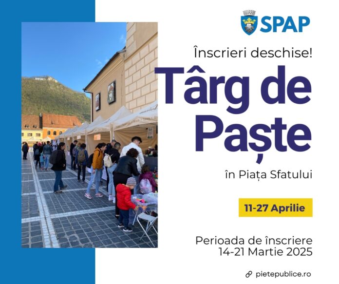 Târg de Paște, în Piața Sfatului. Până în 21 martie, se pot înscrie meșteșugari, artizani, creatori de produse handmade sau producători agricoli și agroalimentari