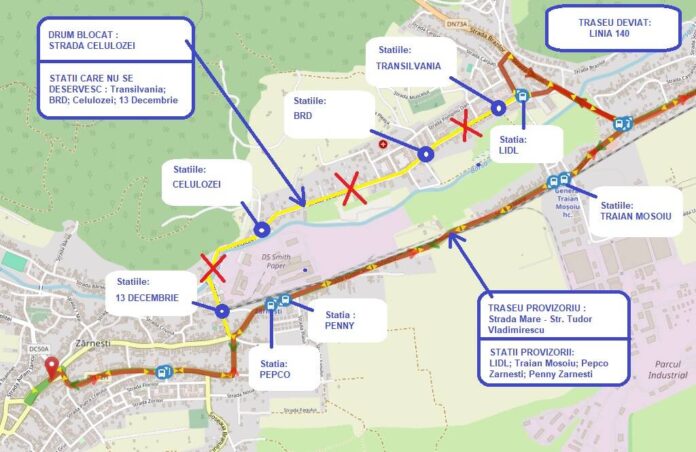 Traseu deviat în Zărnești, pentru autobuzele 140, Brașov – Zărnești