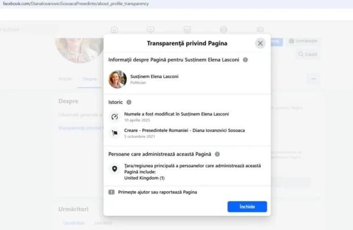 O pagină de Facebook care a susținut-o 4 ani pe Diana Șoșoacă și-a schimbat numele în ”Susținem Elena Lasconi”