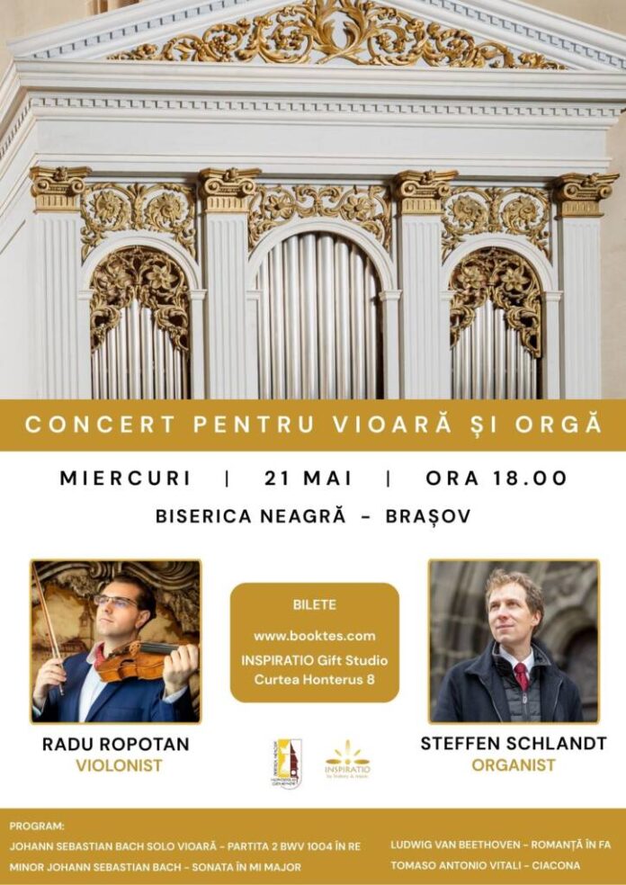 Concert extraordinar pentru orgă și vioară, miercuri, la Biserica Neagră