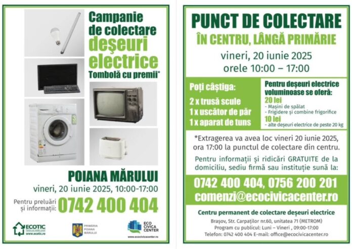 În Poiana Mărului, în centru, lângă Primărie, se colectează deșeuri electrice