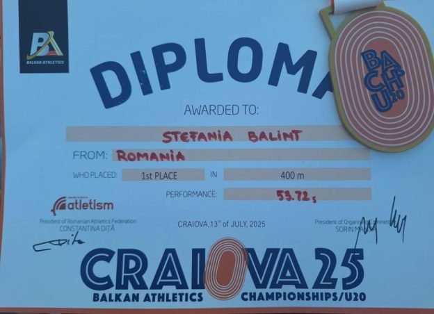 FOTO, VIDEO: Brașoveanca Ștefania Balint este campioană balcanică la 400 m. Personal best pentru sportiva legitimată la CS Luca Brașov și CS Vâlcea