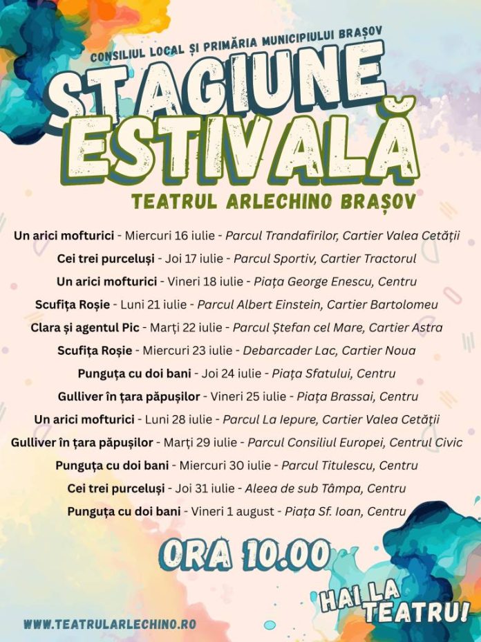 Stagiune estivală, cu Teatrul pentru copii „Arlechino” Brașov, în parcurile și piețele din oraș