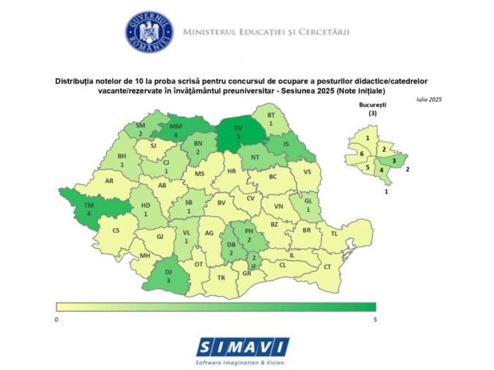 Titularizare 2025: Lista notelor de 10, pe județe