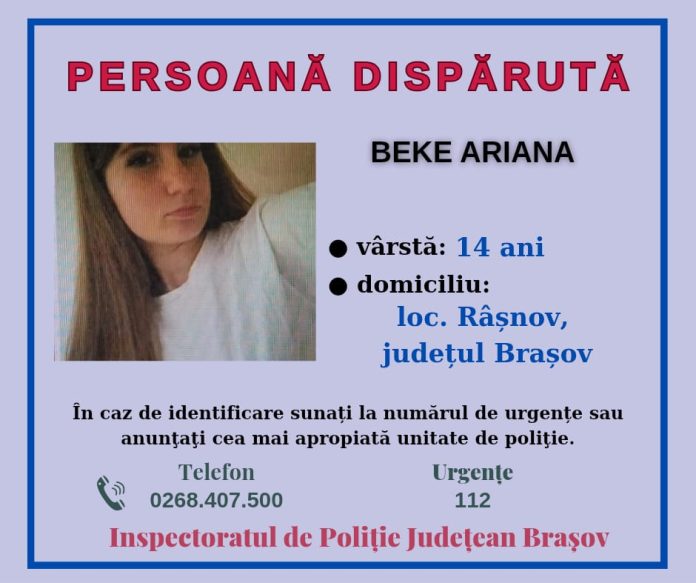 O fată din Râșnov, dată dispărută. Dacă o vedeți, sunați la 112