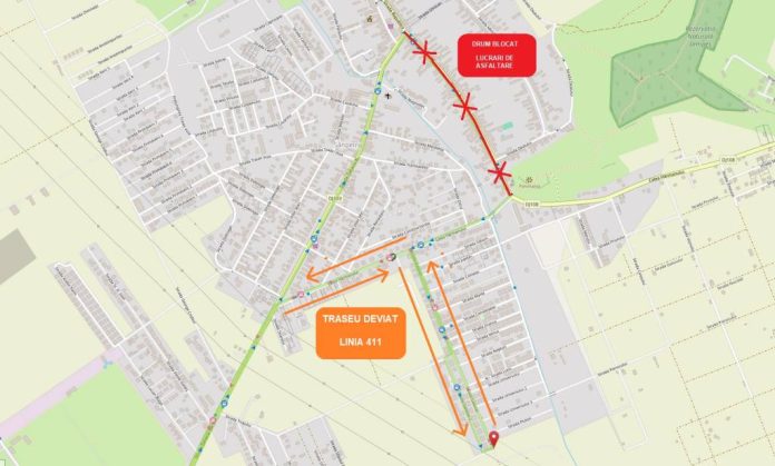 Din cauza unor lucrări de infrastructură rutieră, traseu deviat pentru autobuzele 411, Rulmentul – Sânpetru Residence