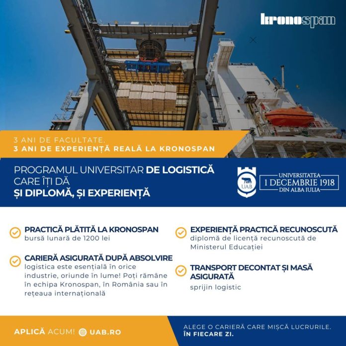 (P) Kronospan lansează, în parteneriat cu Universitatea „1 Decembrie 1918” din Alba Iulia, primul program dual de studii universitare în Logistică Operațională