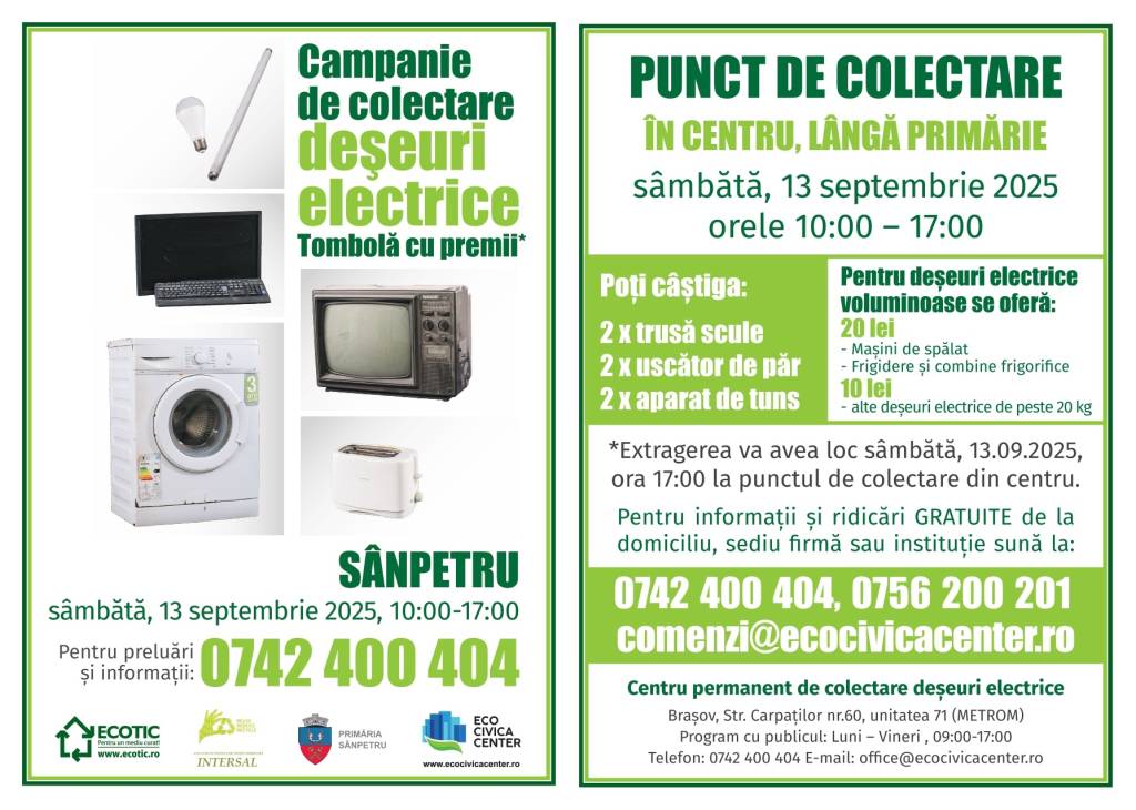 Mâine, se colectează deșeuri electrice în Bod și Sânpetru
