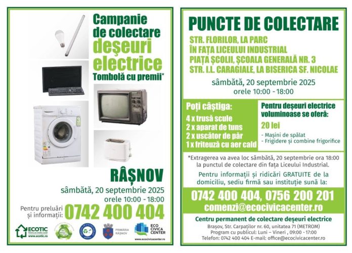 Campanie de colectare deșeuri electrice, sâmbătă, în Râșnov