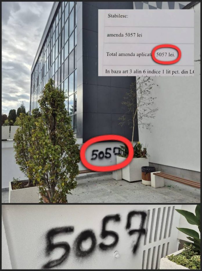 Un tânăr a primit o amendă de 5057 lei după ce a scris 5057 pe Casa de Cultură din Victoria