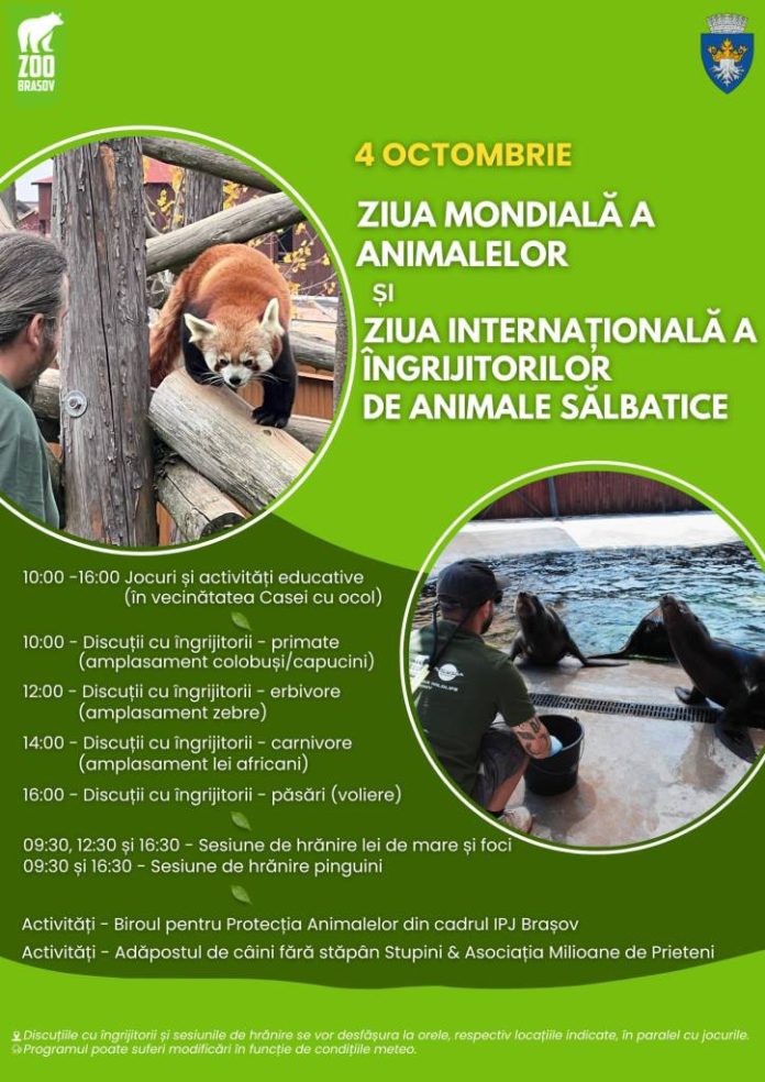 Ziua Mondială a Animalelor și Ziua Internațională a Îngrijitorilor de Animale Sălbatice, marcate la Grădina Zoologică Brașov