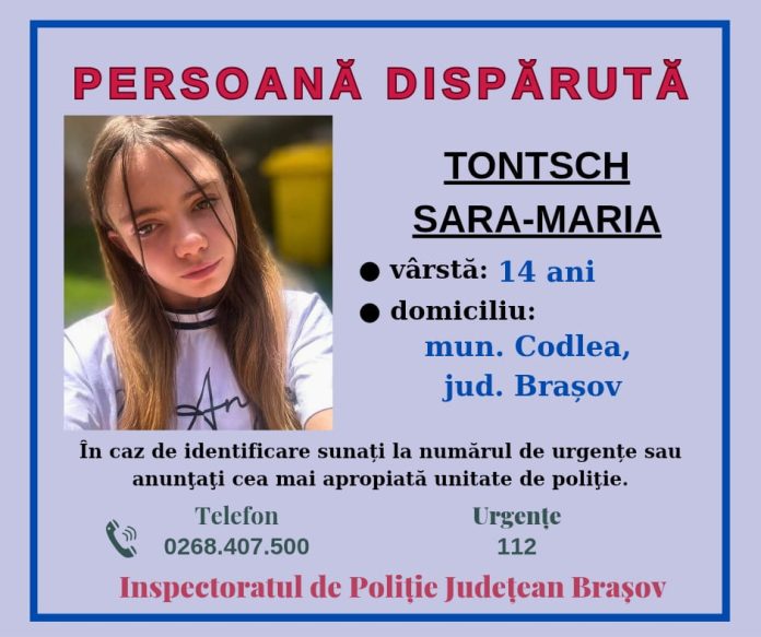 UPDATE / Adolescenta de 14 ani din Codlea, dată dispărută, a fost găsită