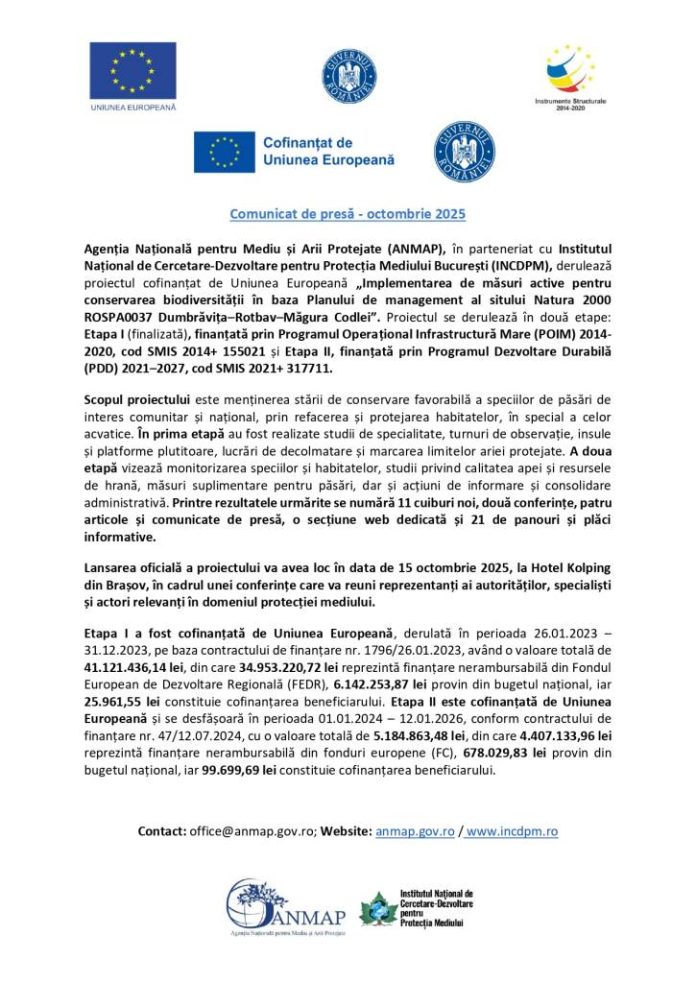Comunicat de presă - octombrie 2025