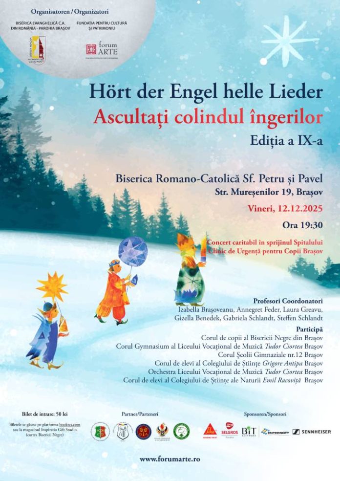 Ascultați colindul îngerilor, concert caritabil de Crăciun. Banii din bilete vor fi donați Spitalului Clinic de Urgență pentru Copii, Brașov