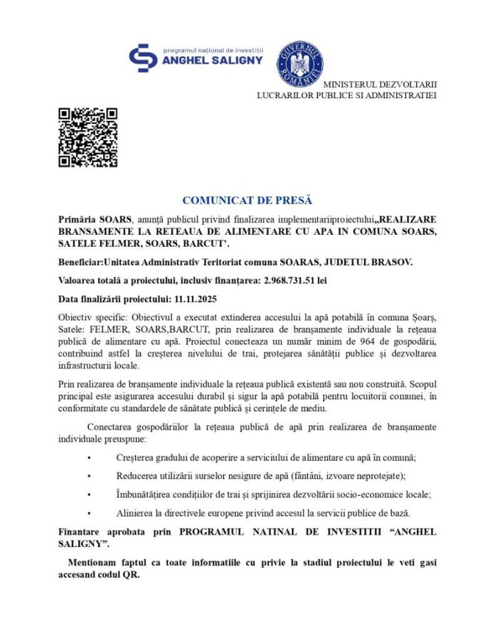 COMUNICAT DE PRESĂ Primăria SOARS