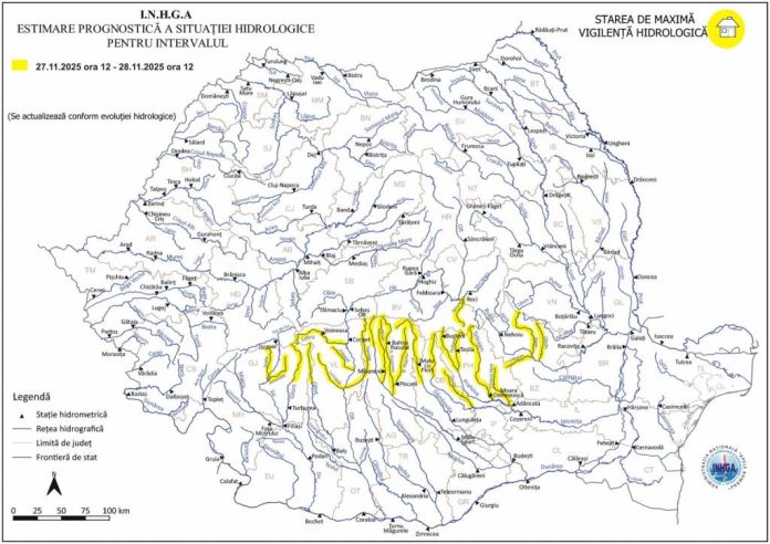 Posibile depăşiri ale cotelor de atenție: Cod galben de inundații pentru mai multe râuri din țară