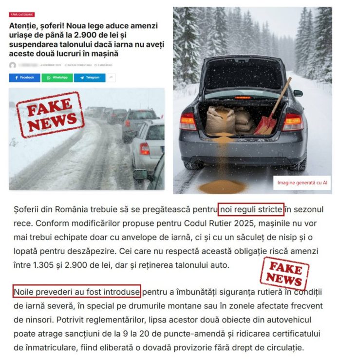 Atenție! Online, au apărut informații false despre modificarea Codului Rutier și despre cum trebuie să se circule iarna
