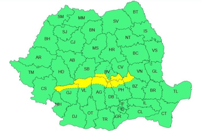Ploi însemnate cantitativ, în zona montană a județelor Gorj, Vâlcea, Argeș, Dâmbovița, Prahova, Buzău și Brașov