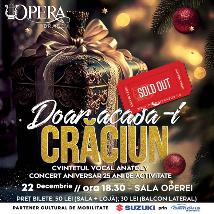 Concertul aniversar „Doar acasă-i Crăciun” al Cvintetului vocal ANATOLY, pe scena Operei Brașov