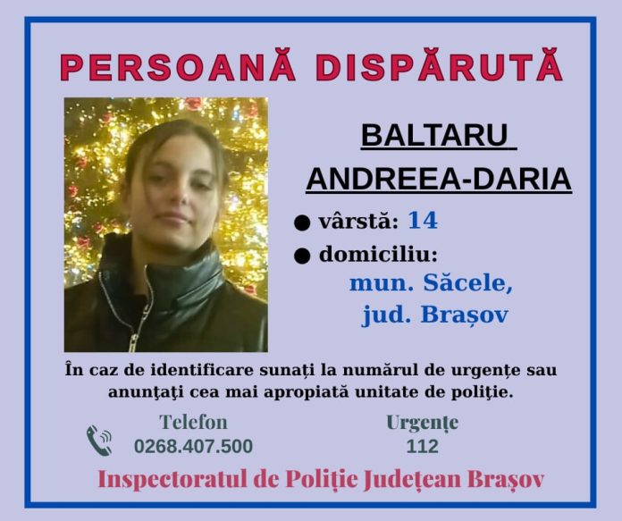 UPDATE / Fata de 14 ani din Săcele, care dispăruse, a fost găsită