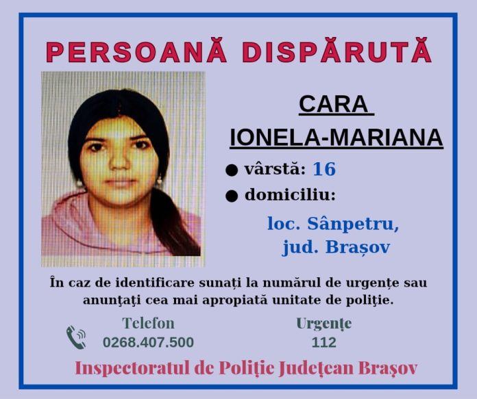 O adolescentă din Sânpetru, dată dispărută. Poliția cere ajutorul populației