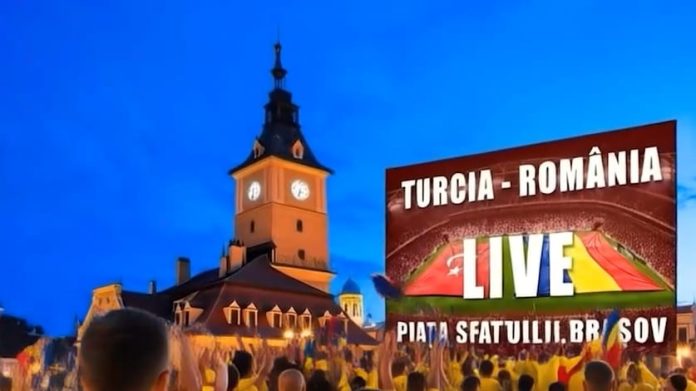 Meciul Turcia - România se vede în Piața Sfatului pe un ecran uriaș