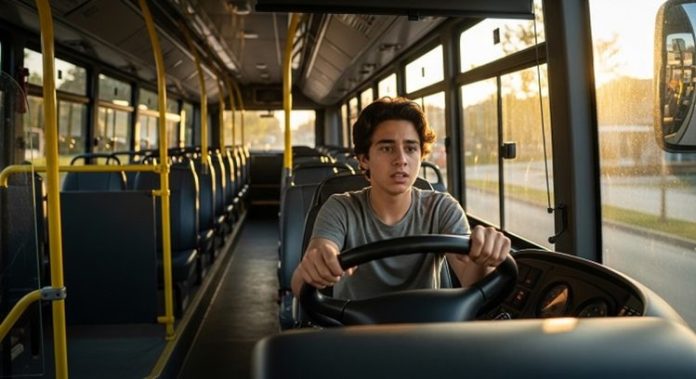 Adolescent de 15 ani a furat un autobuz și a condus 130 km pentru a-și duce iubita la școală