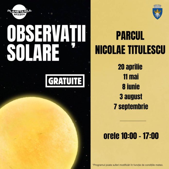 Planetariul ”Cosmonaut Dumitru Prunariu” Brașov revine în Parcul Nicolae Titulescu cu observații solare gratuite