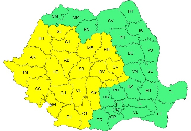 Cod galben de vreme rea și în Brașov. Instabilitate atmosferică în mai multe zone
