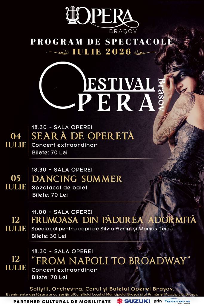 Opera Brașov deschide stagiunea estivală 2026 cu Seară de Operetă și Dancing Summer