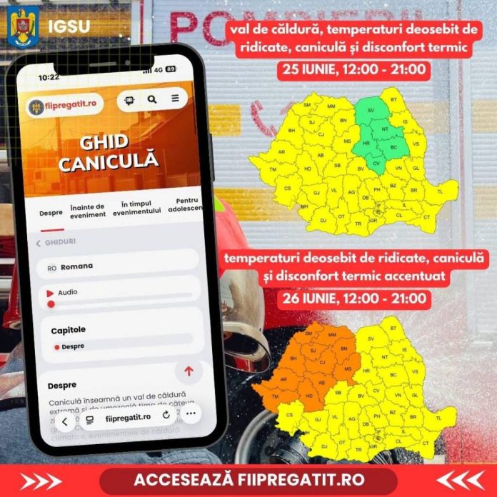 Caniculă în România astăzi și mâine. ISU Brașov transmite recomandări pentru populație
